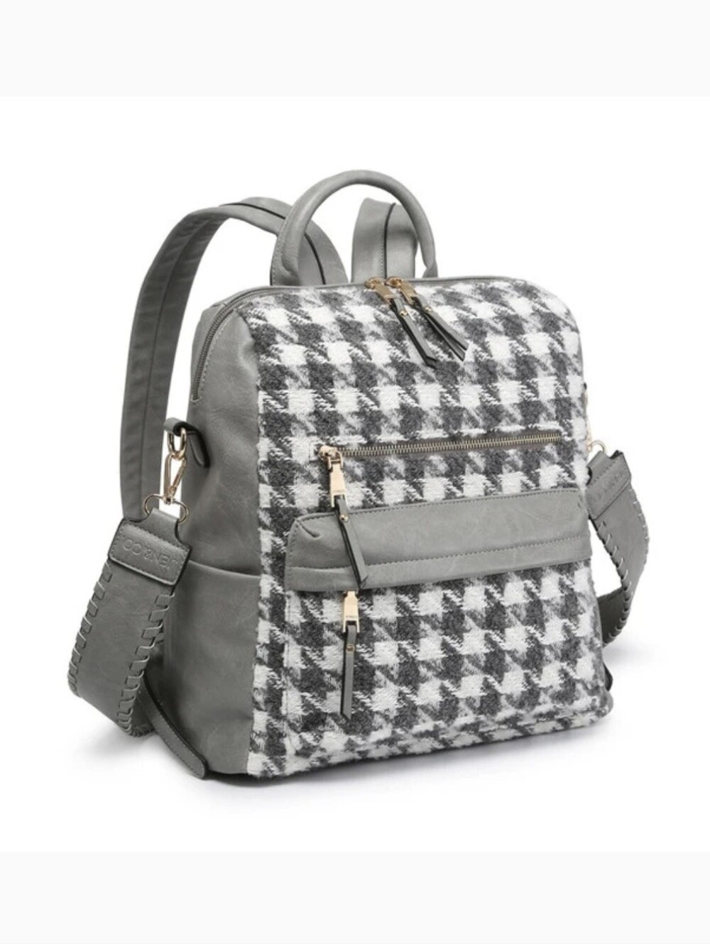 Jen & Co. Amelia Convertible Backpack, Gray Houndstooth, NWT